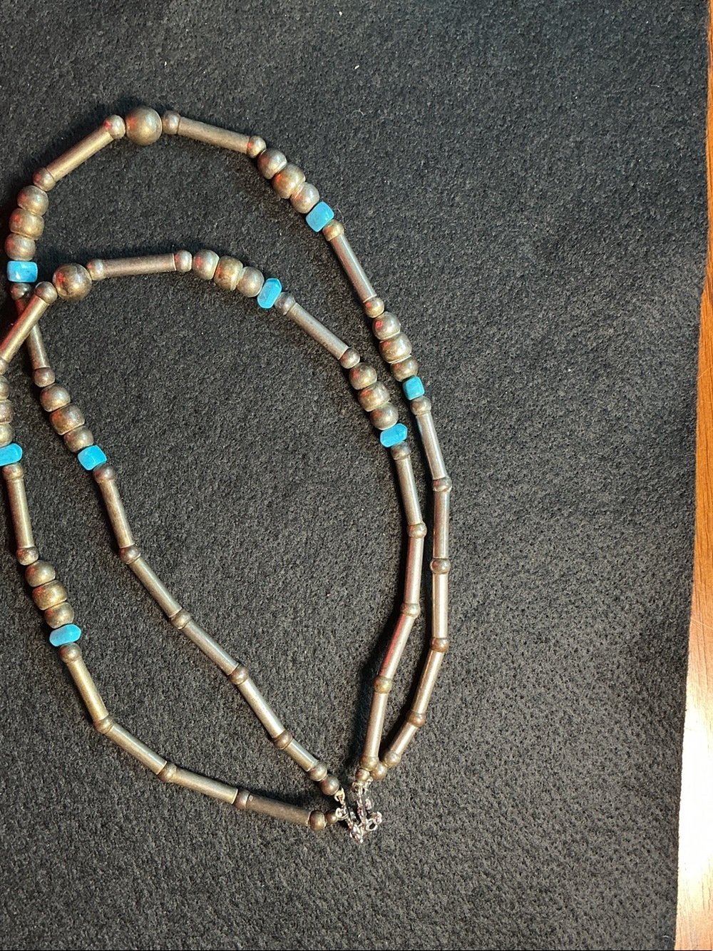Sterling-Style Black and Turquoise Beaded Necklace